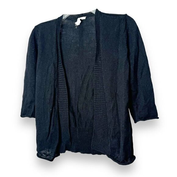 Eileen Fisher Black Open Front Linen 1/2 Sleeve Cardigan Sweater Women’s Size S - Picture 1 of 6